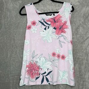 Iman XL Shirt Top Purple Floral Flower Sleeveless Scoop Neck Stretch Womens